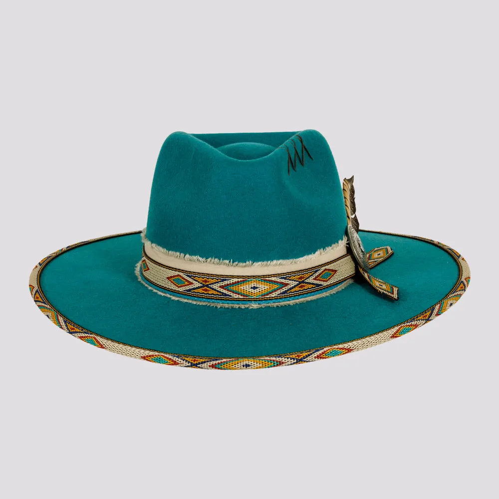 Lakota | Womens Wool Felt Rancher Fedora Hat with Tribal Trim