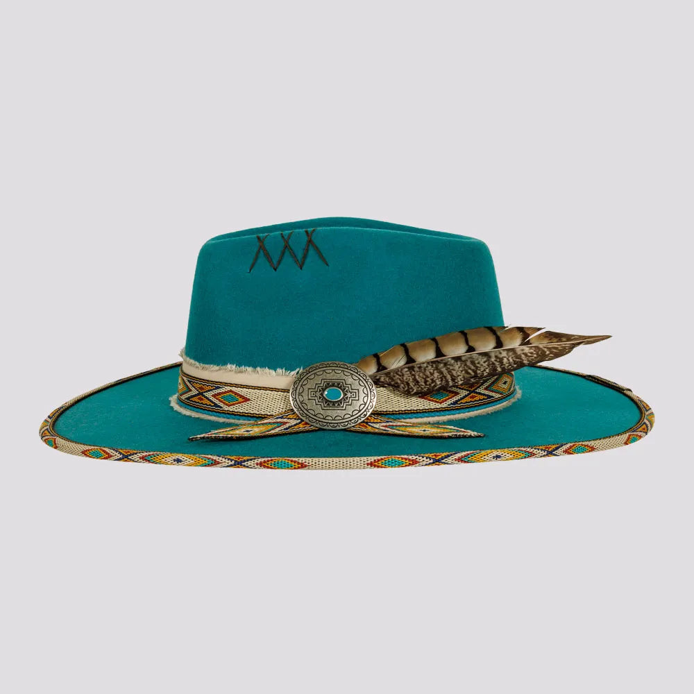 Lakota | Womens Wool Felt Rancher Fedora Hat with Tribal Trim