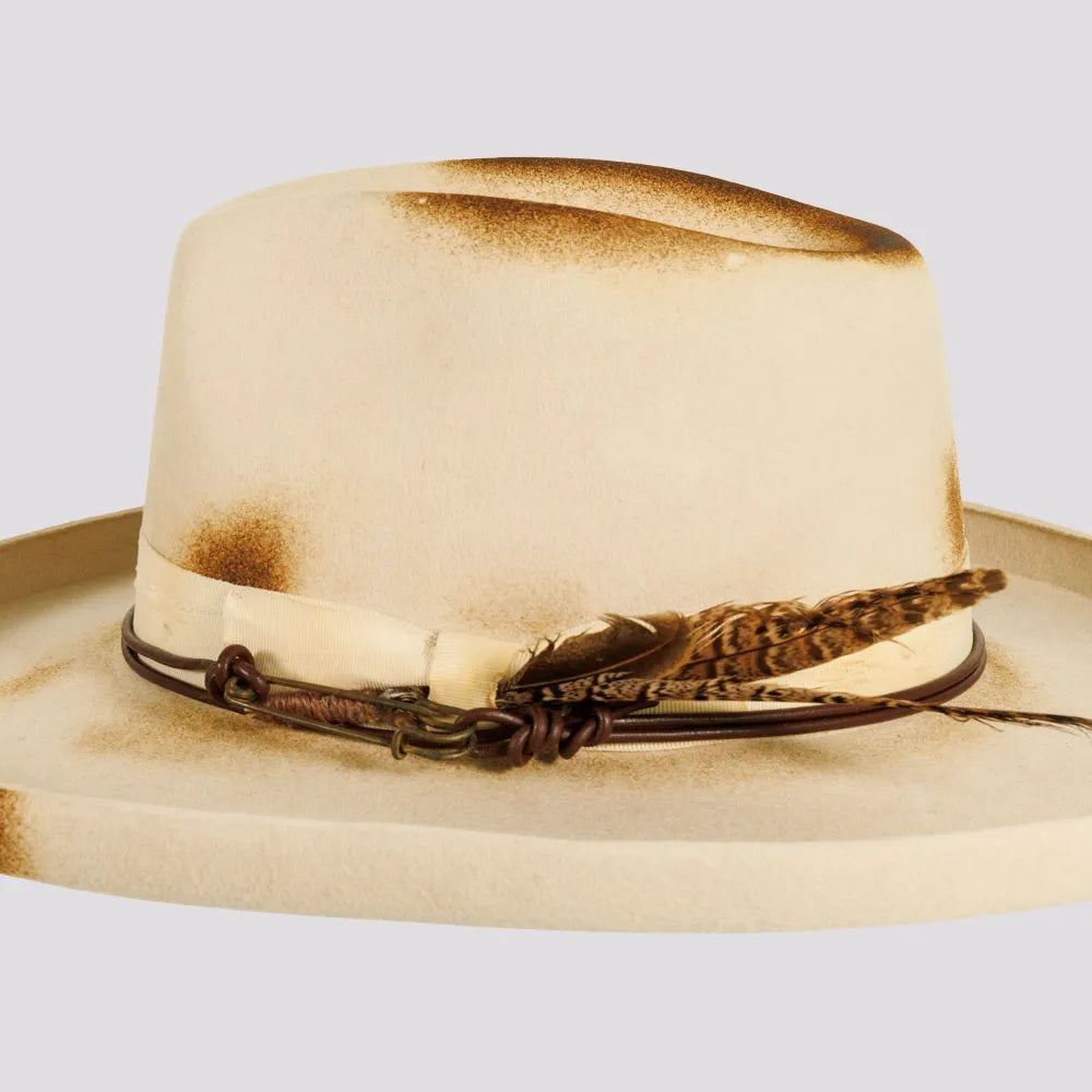 Landry | Mens Wool Felt Burnt Teardrop Fedora Hat with Curled Brim