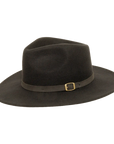 A side angle view of a lassen black outback hat 
