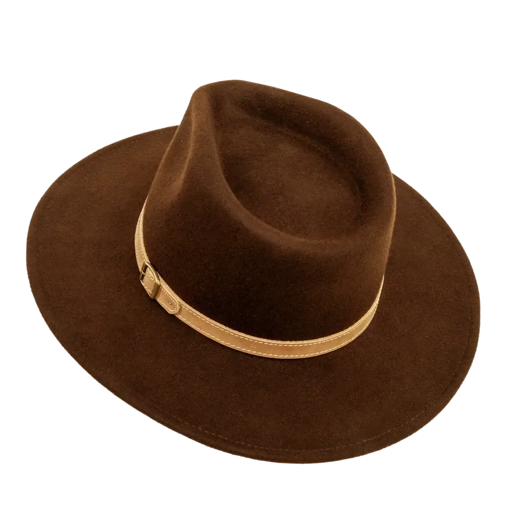 Lassen Brown Felt Outback Hat Top Angled View