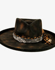 Lenny | Womens Distressed Wool Felt Teardrop Wide Brim Fedora Hat