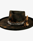 Lenny | Womens Distressed Wool Felt Teardrop Wide Brim Fedora Hat