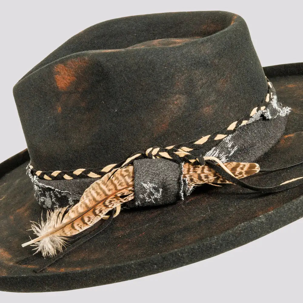 Lenny | Mens Distressed Wool Felt Teardrop Wide Brim Fedora Hat