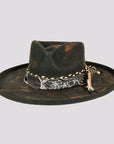 Lenny | Womens Distressed Wool Felt Teardrop Wide Brim Fedora Hat