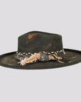 Lenny | Womens Distressed Wool Felt Teardrop Wide Brim Fedora Hat