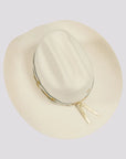 Lizzie | Womens White Felt Cattleman Cowgirl Hat with Gold Feathers and Concho