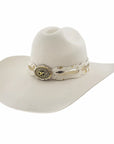 Lizzie | Womens White Felt Cattleman Cowgirl Hat with Gold Concho Hat Band