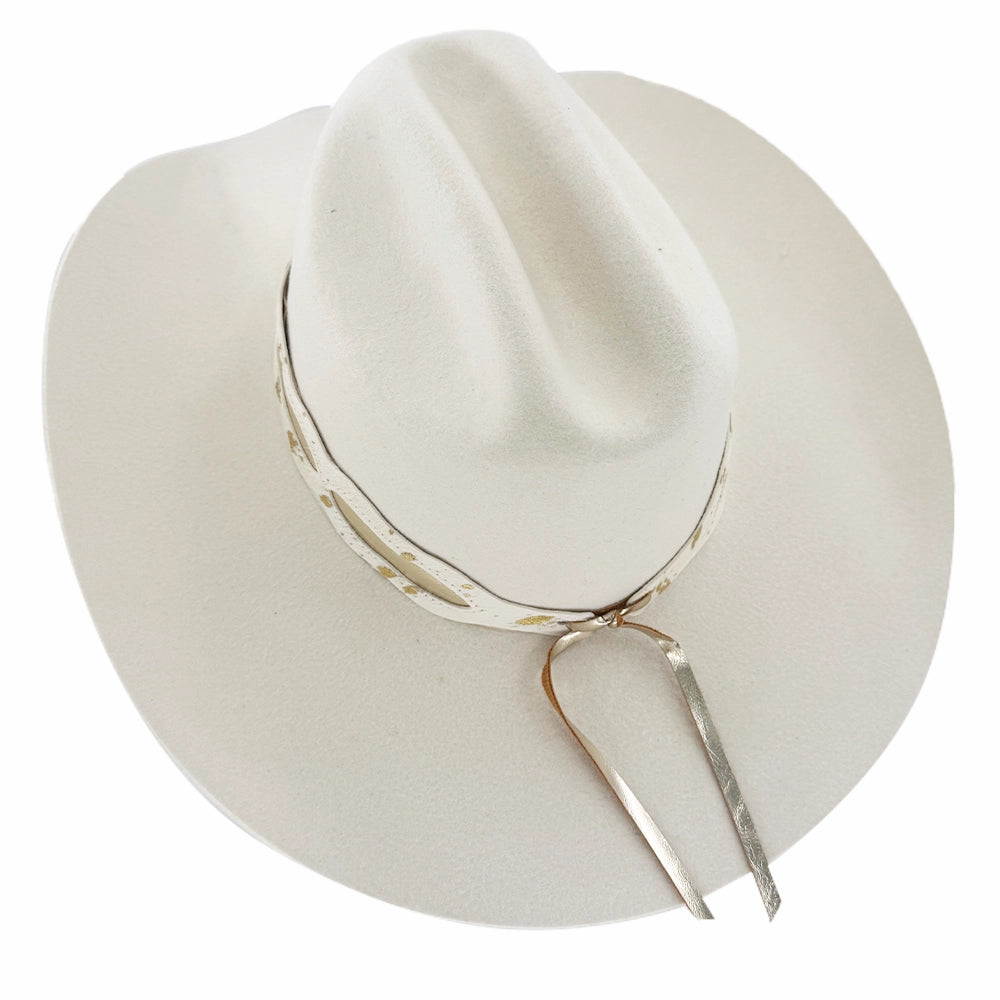 Lizzie | Womens White Felt Cattleman Cowgirl Hat with Gold 