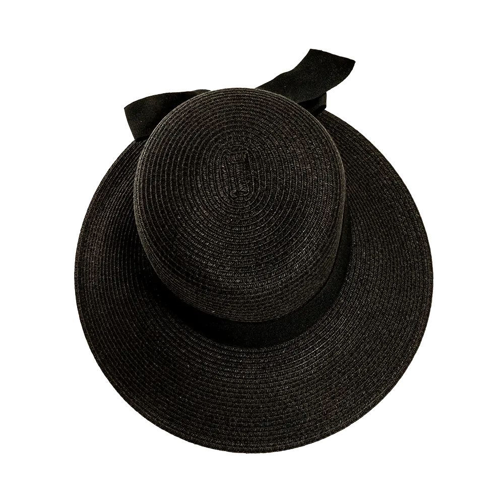 Lucie Black Sun Straw Hat Top View