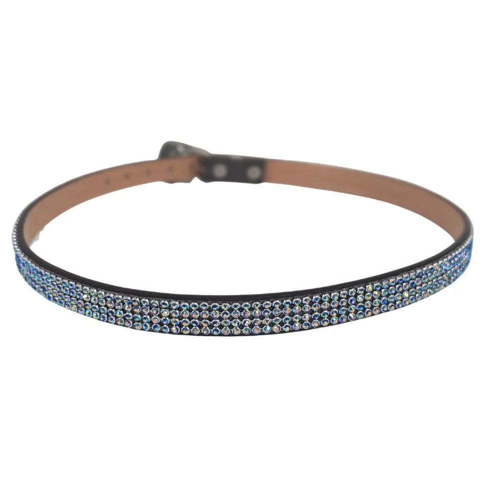 A front view of a blue Luna Hat band 