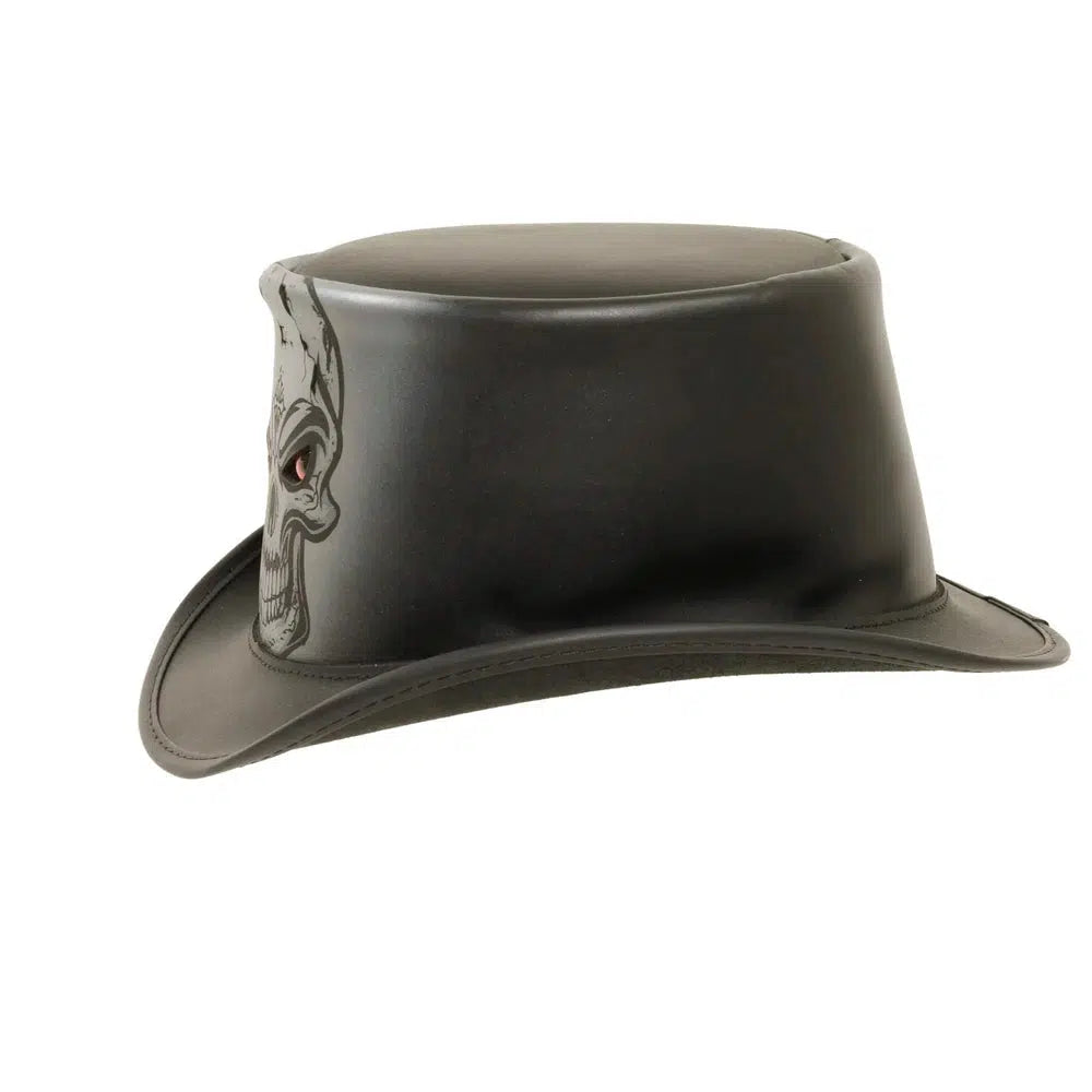 malevolent leather top hat side view