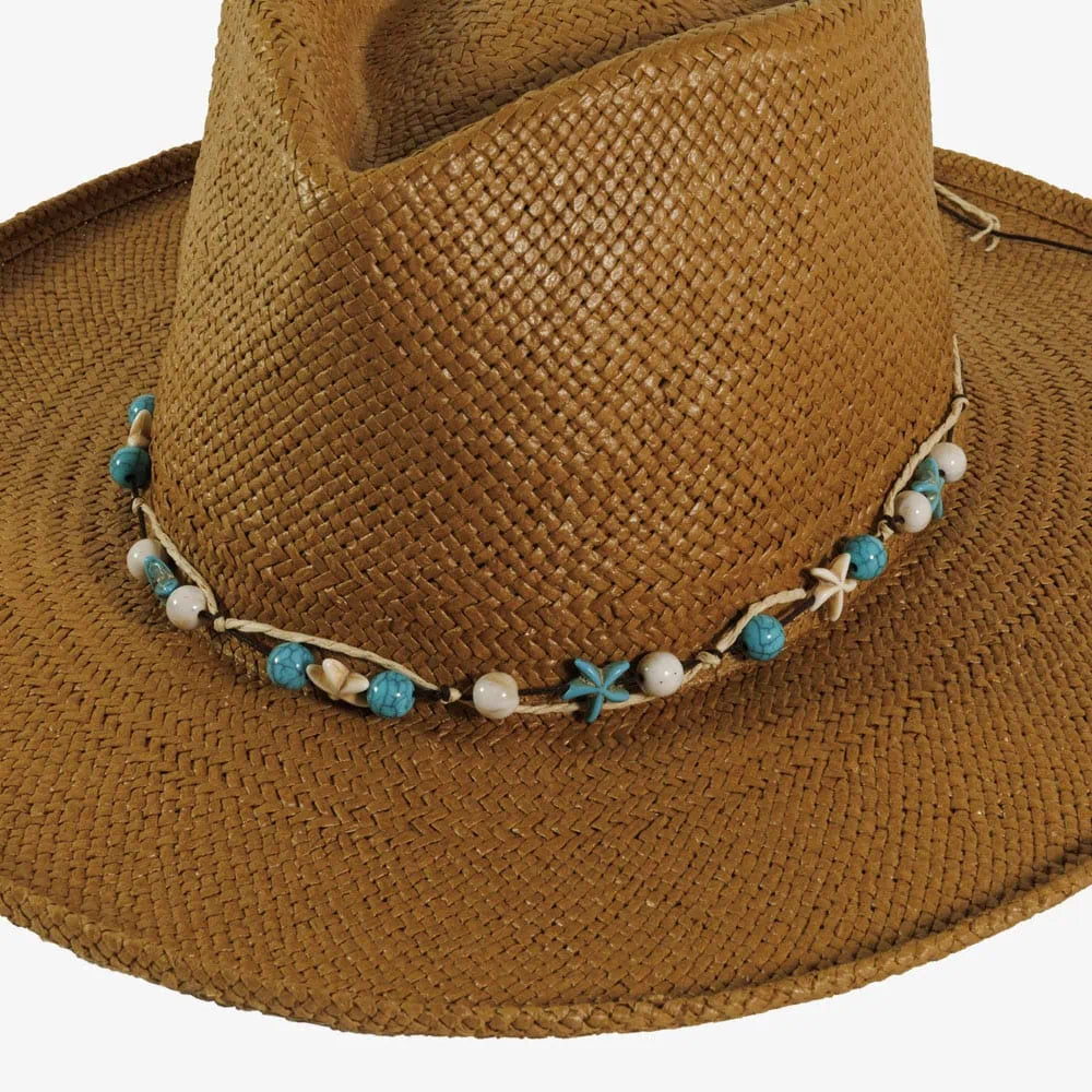 Marbled | Wax Cord and Twine Hat Band with Star Trinkets and Turquoise Beads