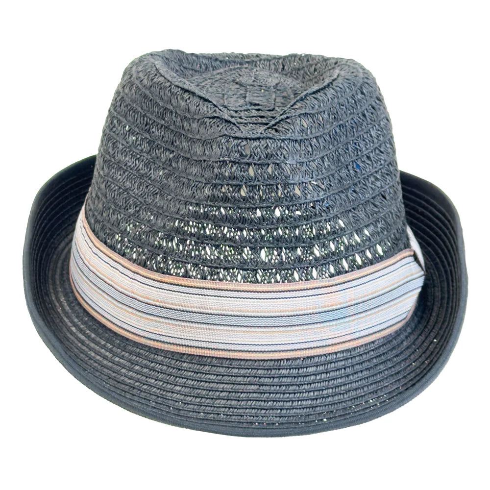 Martin | Womens Black Teardrop Straw Fedora Hat