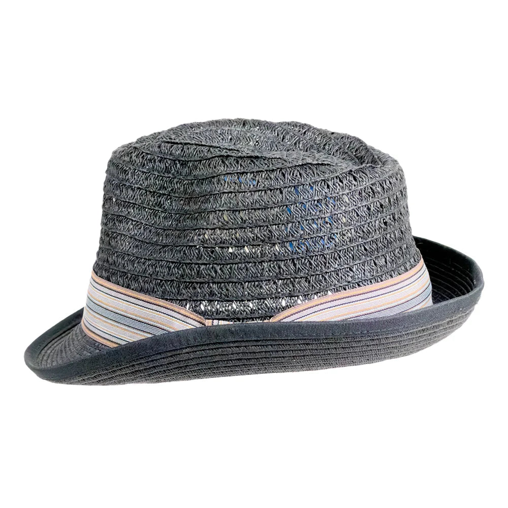 Martin | Womens Black Teardrop Straw Fedora Hat