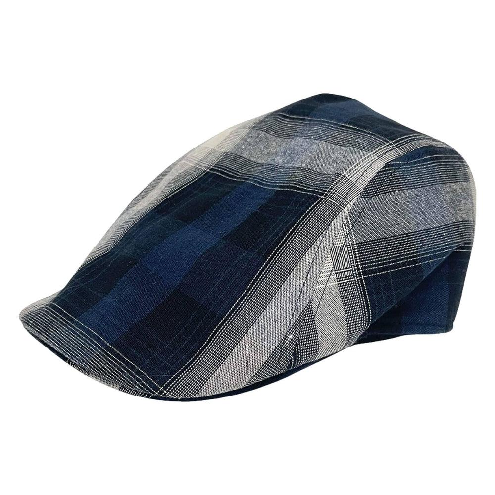Mikey Navy Plaid Flat Cap Newsboy by American Hat Makers angled view