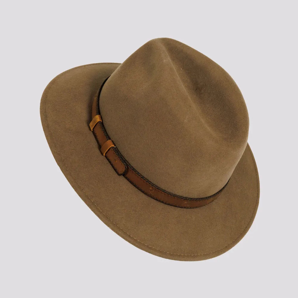 Moab | Womens Khaki Crushable Wool Felt Safari Hat with Leather
