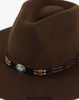 Navaho | Suede Leather Hat Band with Turquoise and Wood Beads