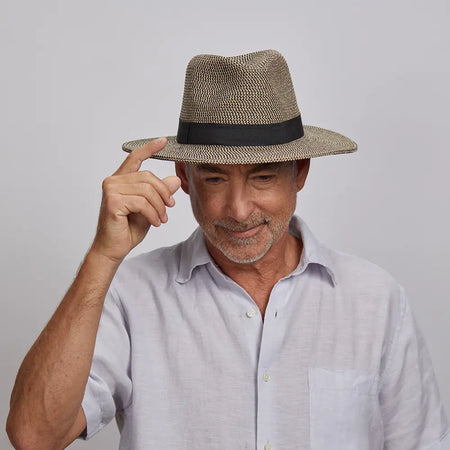 Nero Mens Two Tone Woven Straw Fedora Hat American Hat Makers