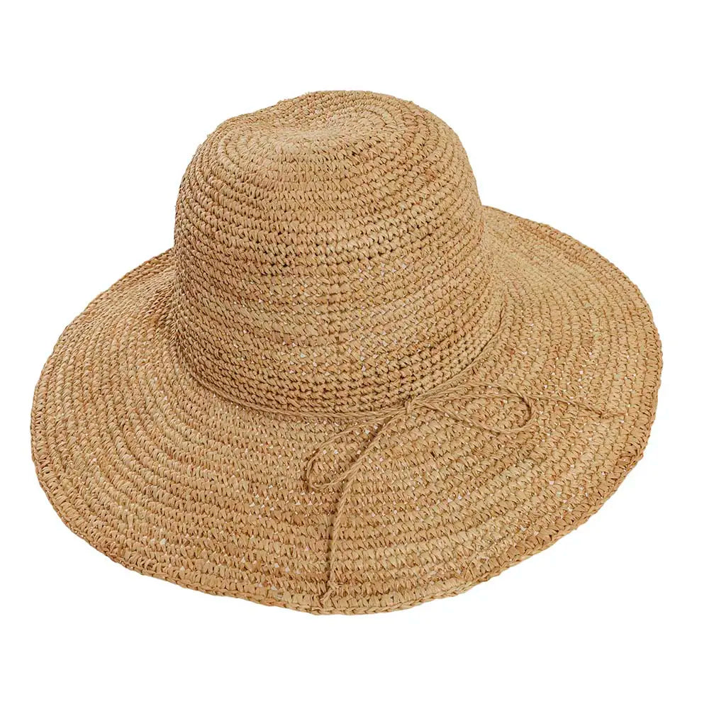 Nova | Womens Natural Wide Brim Crocheted Raffia Palm Sun Hat