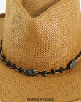 Ophelia | Rope Cord Hat Band with Oval Stones and Antique Metal Studs