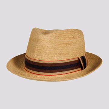 Oslo | Womens Natural Woven Raffia Braid Fedora Hat with Striped Band