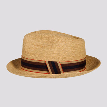 Oslo | Womens Natural Woven Raffia Braid Fedora Hat with Striped Band