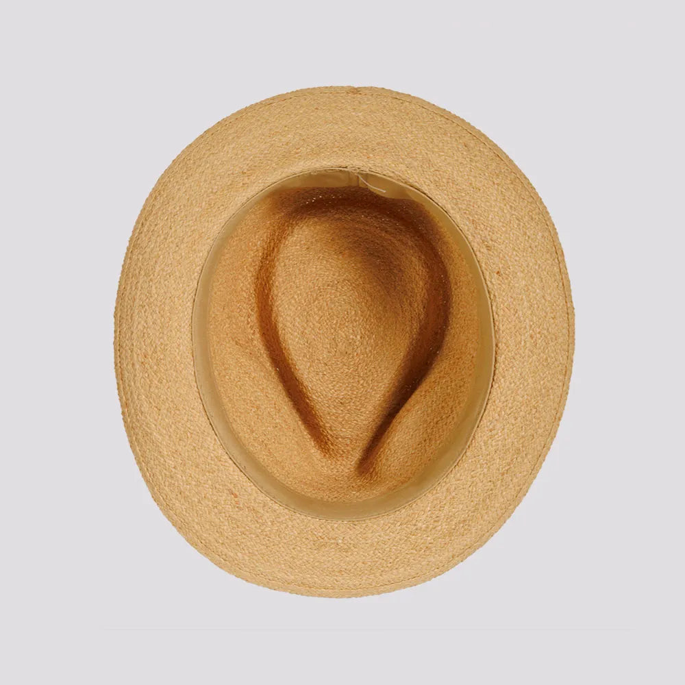 Oslo | Womens Natural Woven Raffia Braid Fedora Hat with Striped Band