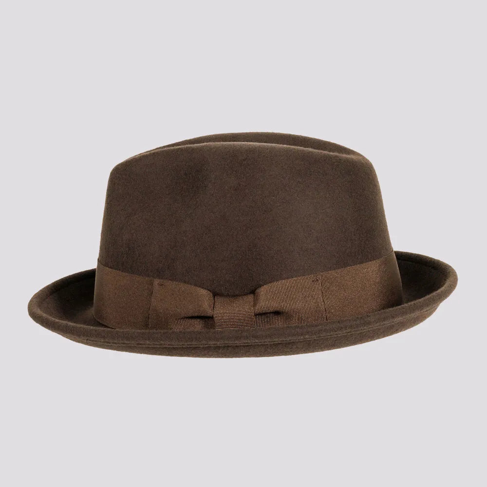 Pablo | Womens Brown Wool Felt Pinch Front Fedora Hat