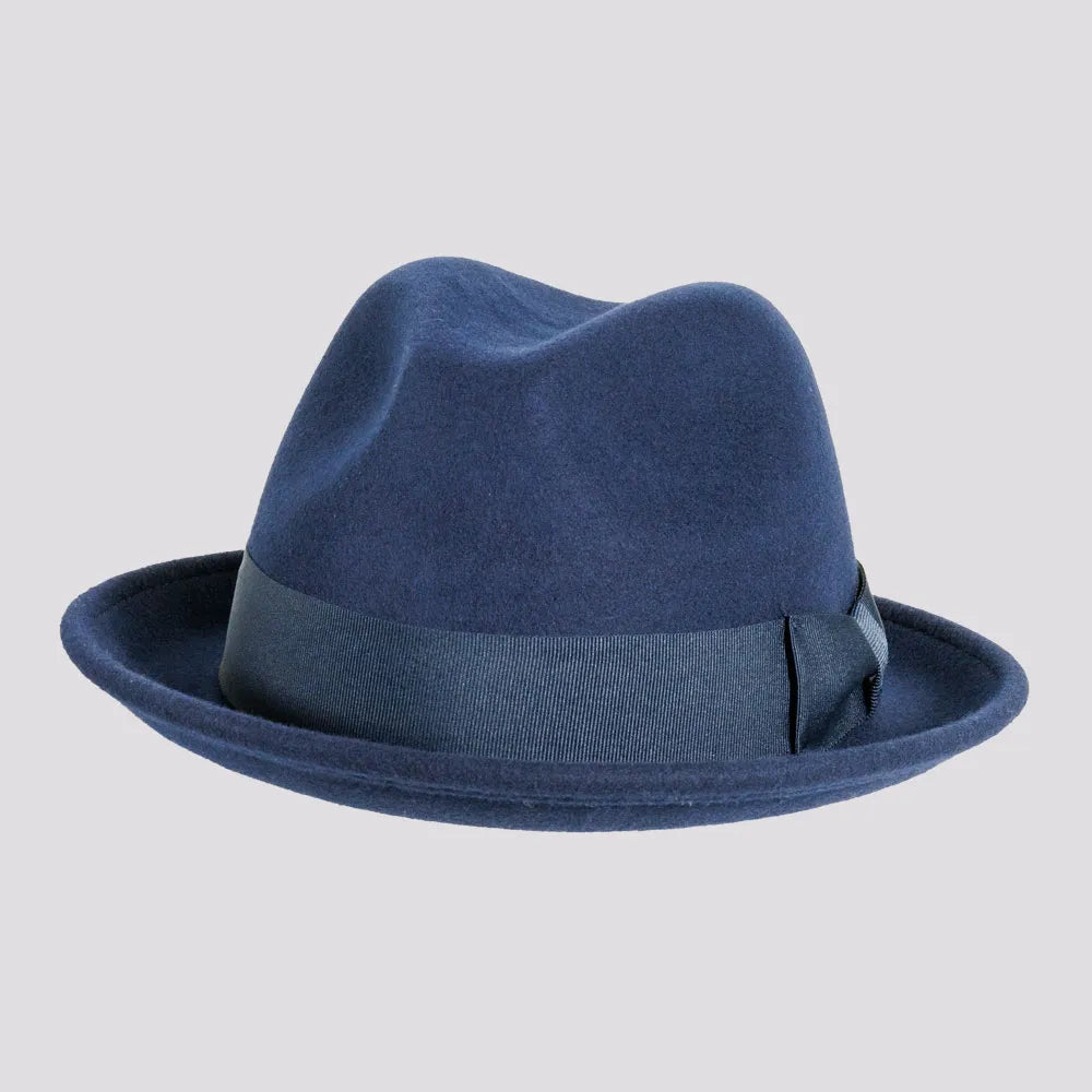 Pablo Navy Felt Fedora Hat Mens Front Side View