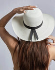 Panama Womens White Straw Sun Hat back view