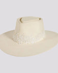 Pearl | Womens Wool Felt Ivory Western Fedora Hat with Pearl Applique