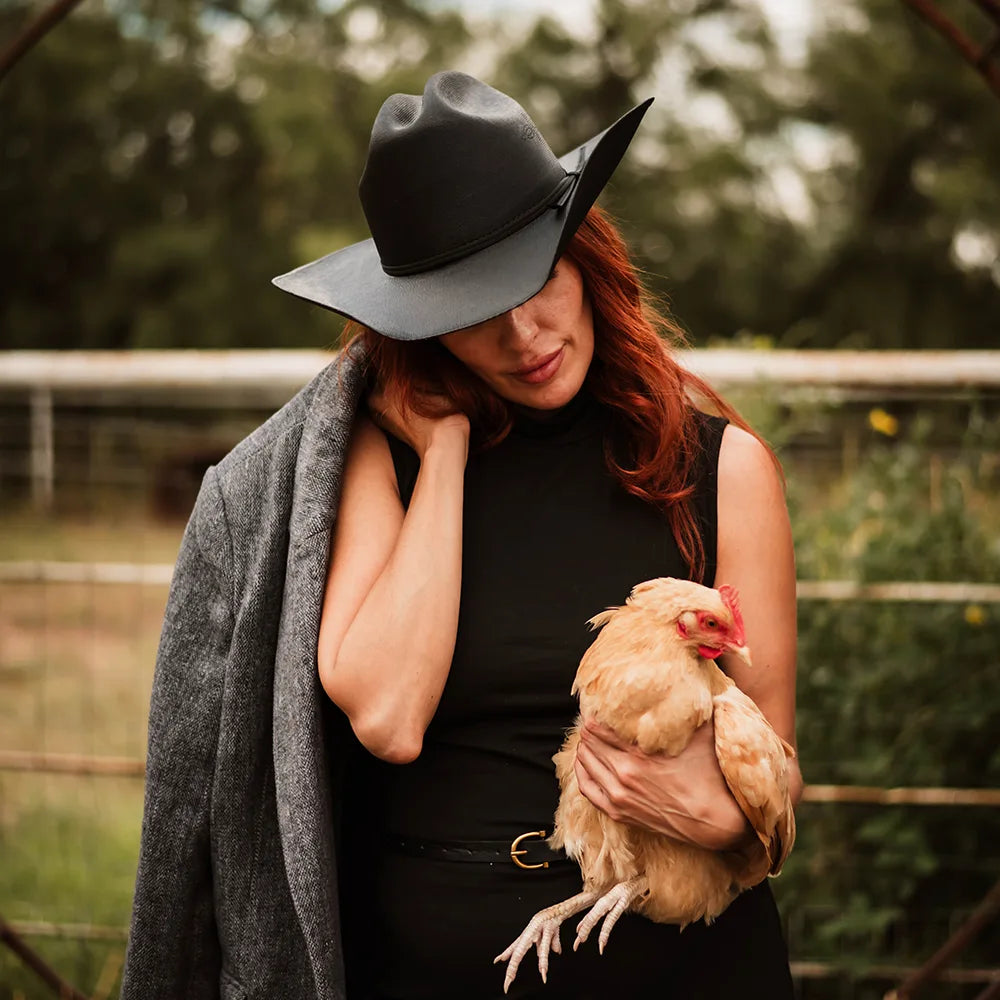 Pioneer | Womens Black Canvas Cotton Western Cowgirl Hat