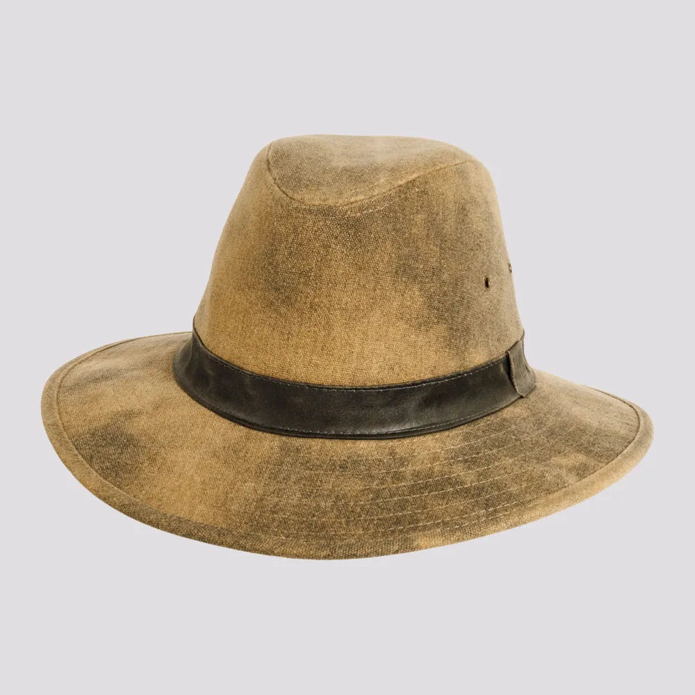 Shasta | Mens Tan Distressed Tarp Cloth Cotton Outback Hat