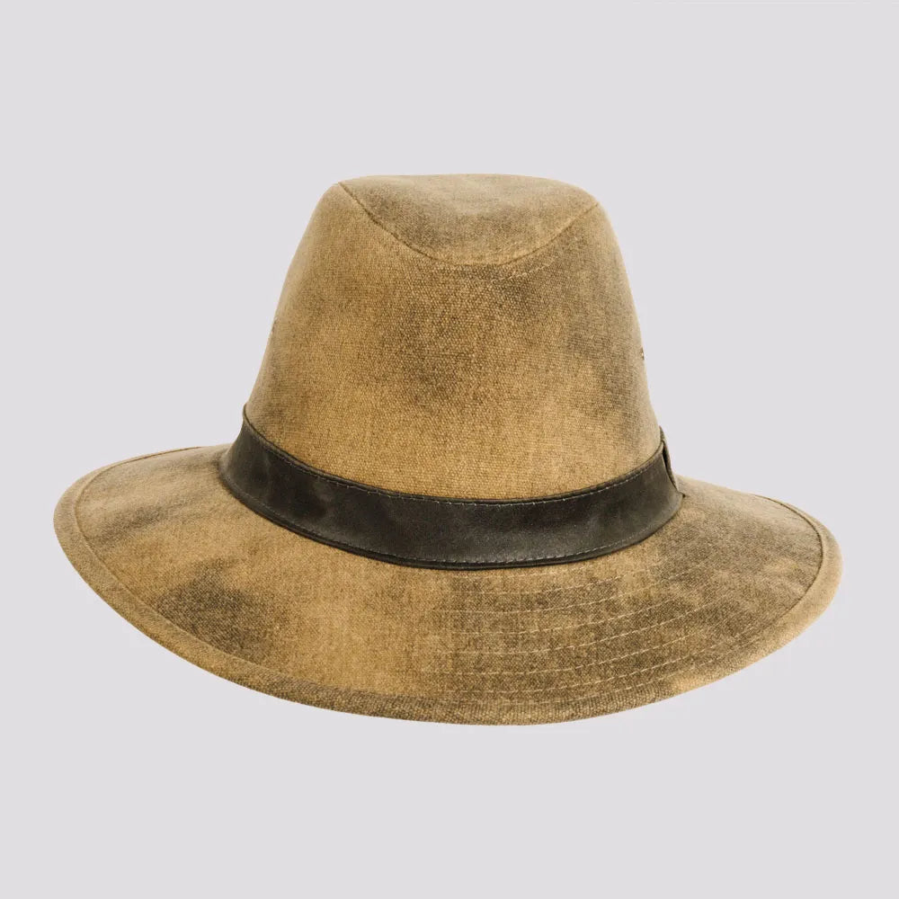 Shasta | Mens Tan Distressed Tarp Cloth Cotton Outback Hat