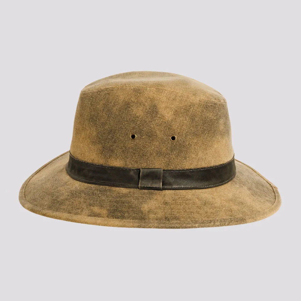 Shasta | Mens Tan Distressed Tarp Cloth Cotton Outback Hat