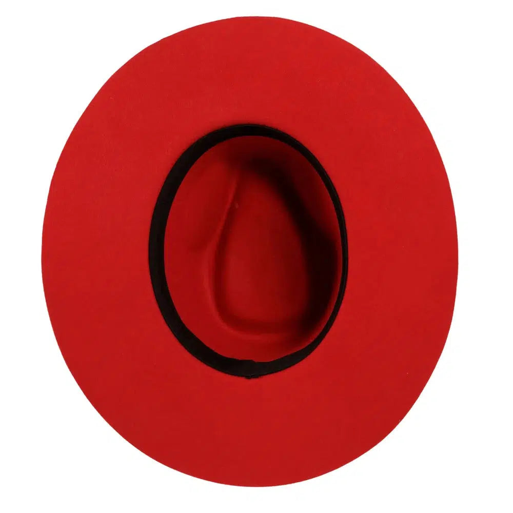 womens rancher red fedora hat bottom view