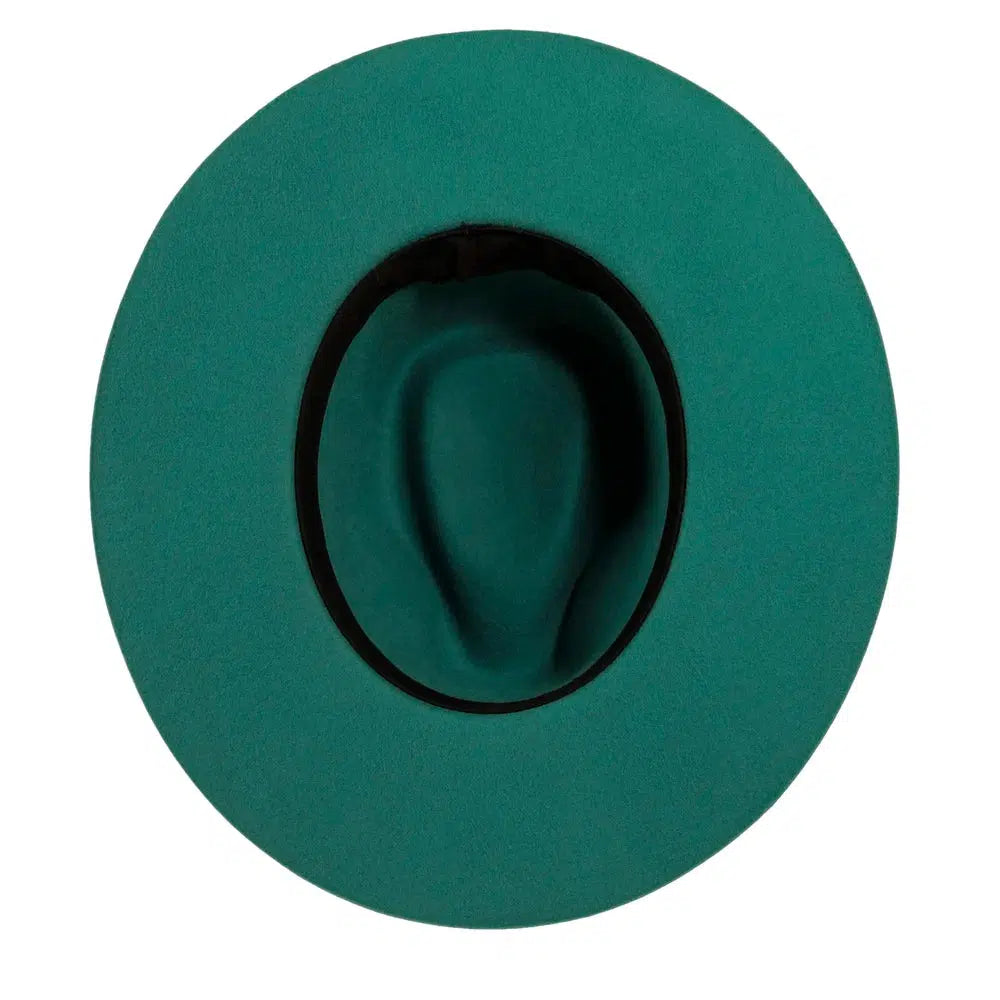 womens rancher teal fedora hat bottom view