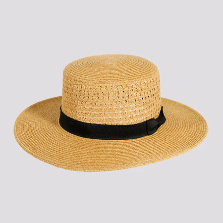 Rialto | Womens Sewn Paper Braid Boater Sun Hat with Ribbon