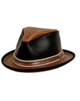 rocky black leather fedora angled view