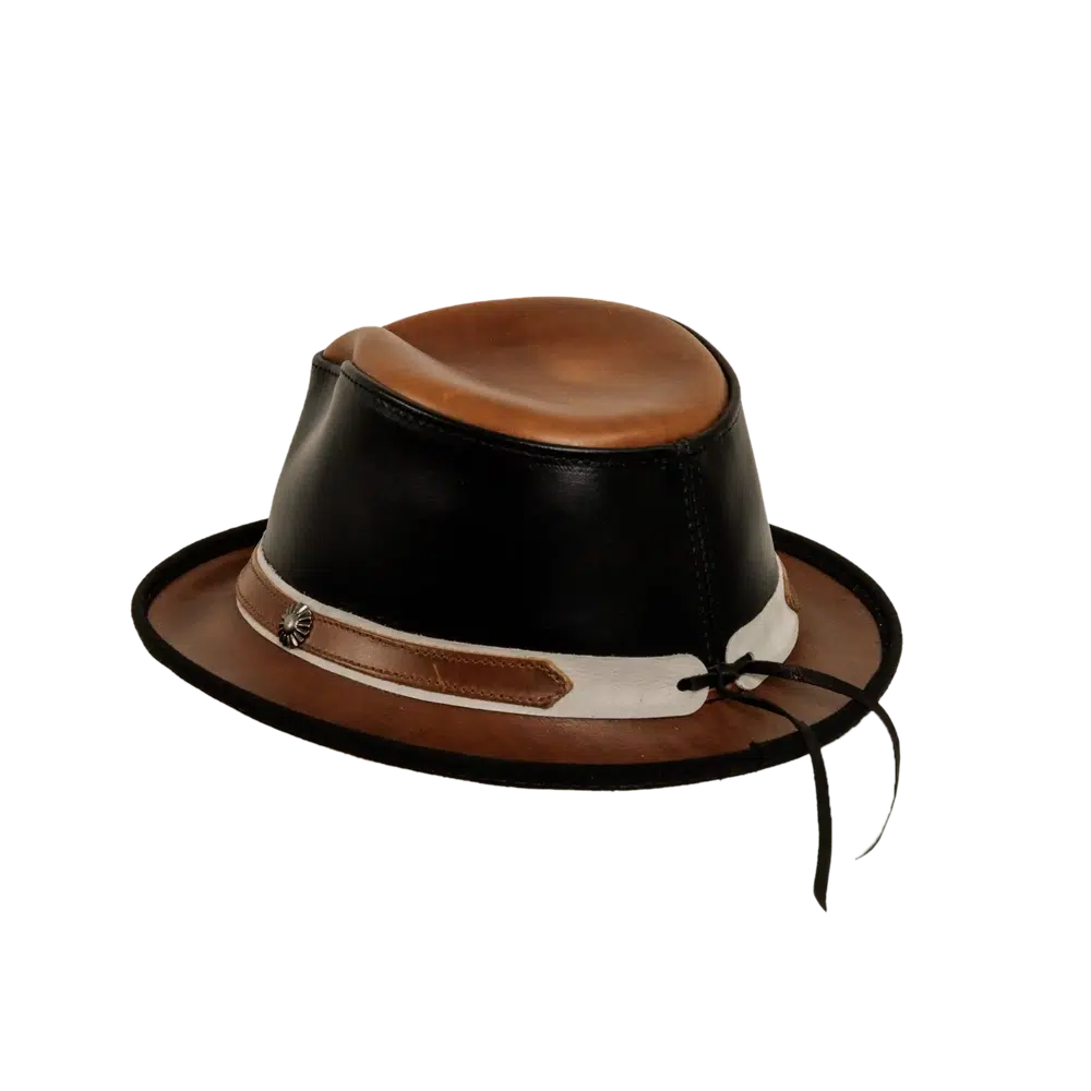 rocky black leather fedora back view
