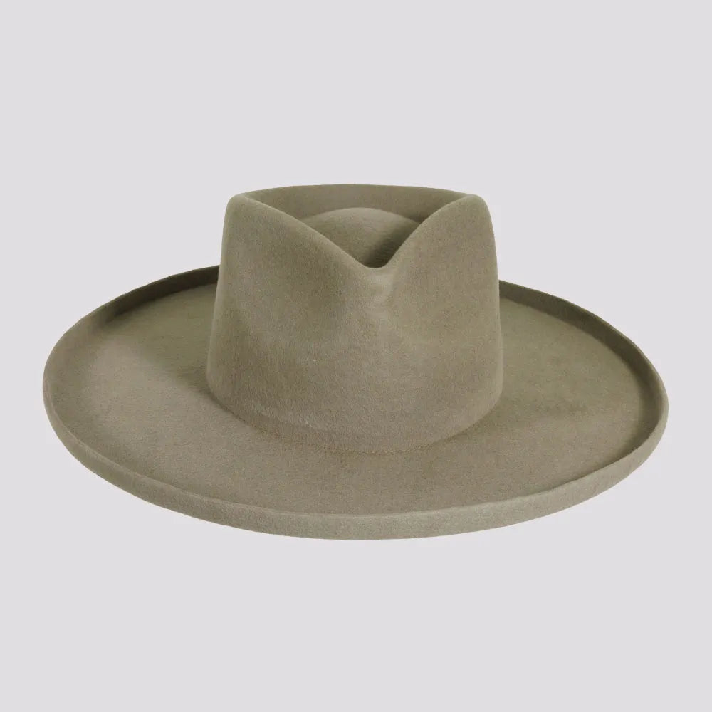Rustler | Womens Gray Wool Felt Teardrop Fedora Hat with Curled Brim