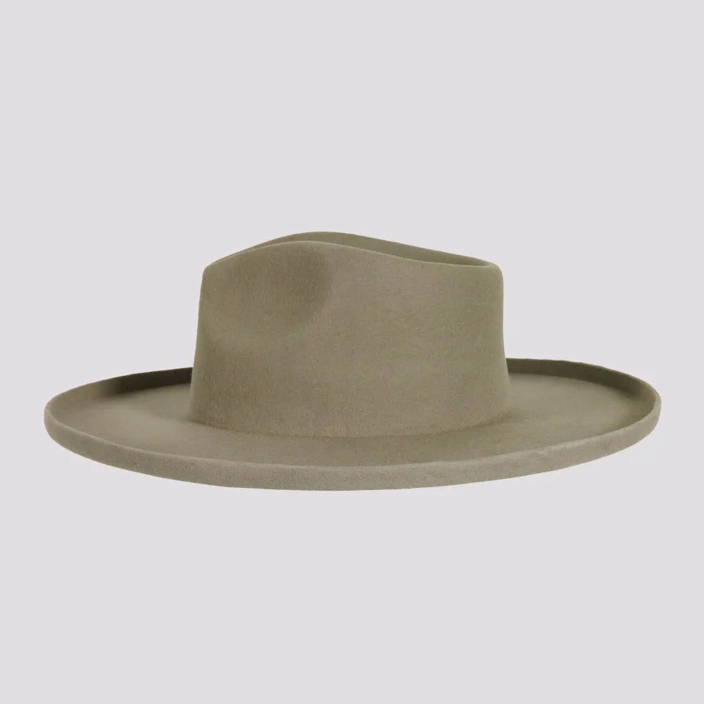 Rustler | Womens Gray Wool Felt Teardrop Fedora Hat with Curled Brim