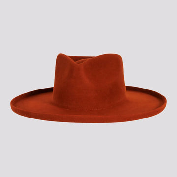 Rustler | Mens Rust Wool Felt Teardrop Fedora Hat with Curled Brim