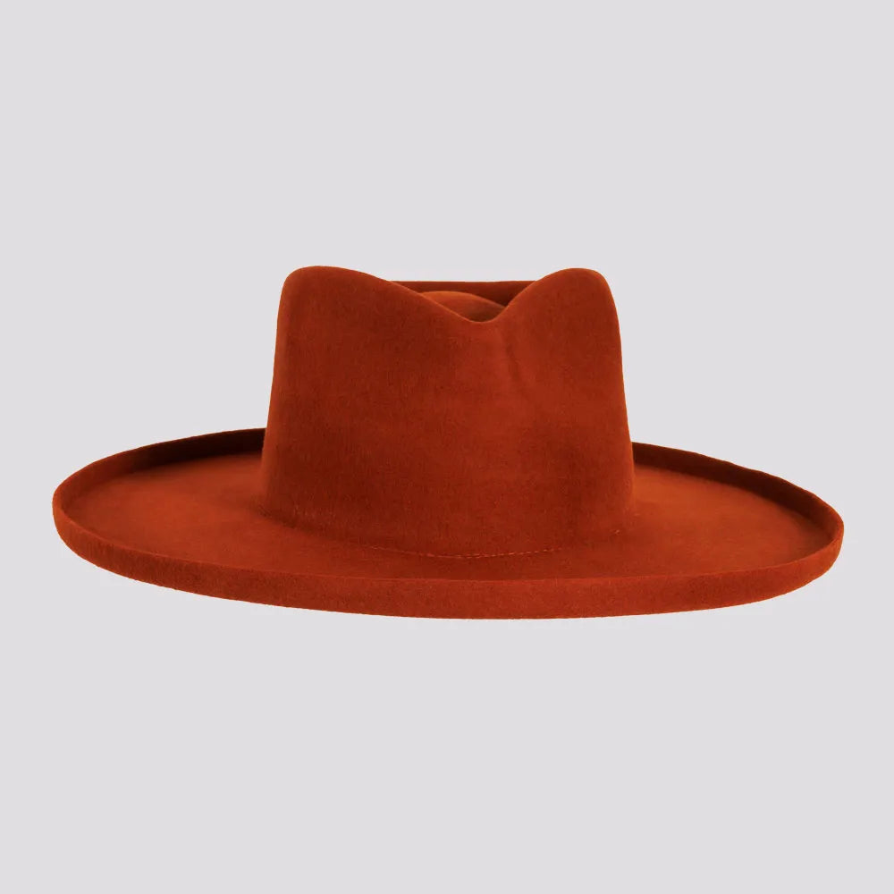 Rustler | Mens Rust Wool Felt Teardrop Fedora Hat with Curled Brim