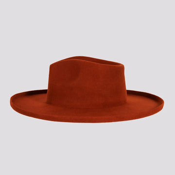 Rustler | Mens Rust Wool Felt Teardrop Fedora Hat with Curled Brim