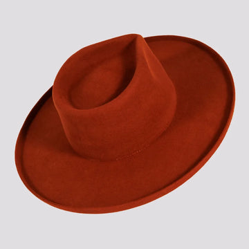 Rustler | Mens Rust Wool Felt Teardrop Fedora Hat with Curled Brim
