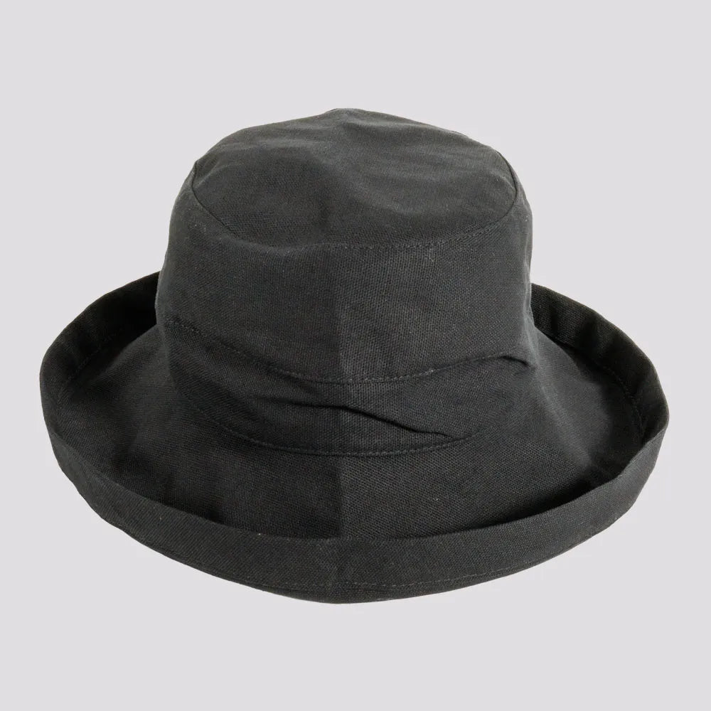 Sausalito | Womens Black Cotton Sun Bucket Hat with Upturn Brim