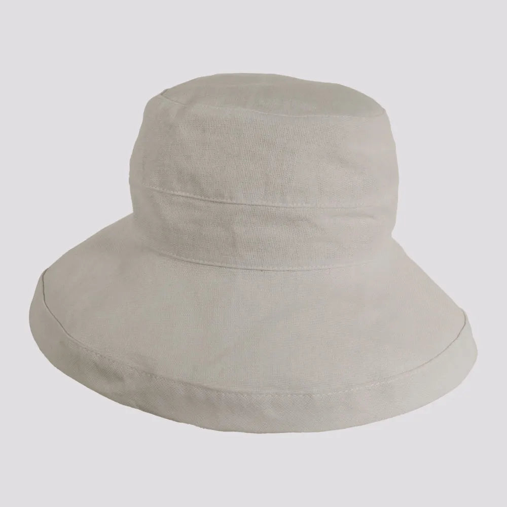 Sausalito | Womens White Cotton Sun Bucket Hat with Upturn Brim