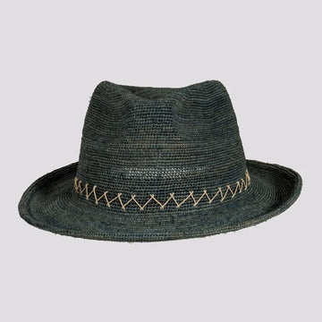 Sicily | Womens Ocean Crocheted Raffia Straw Fedora Hat with Stitching